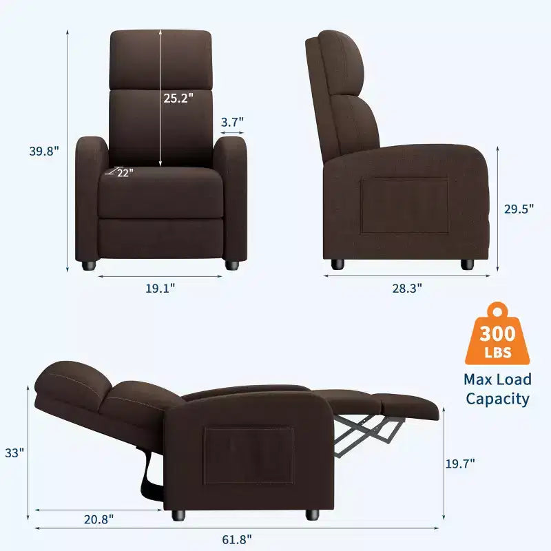 Linen Fabric Manual Recliner Chair, with High Backrest, Thick Cushion, Adjustable Push Back, Lazy Lounge Chair for Living Room, Home Theater, Bedroom