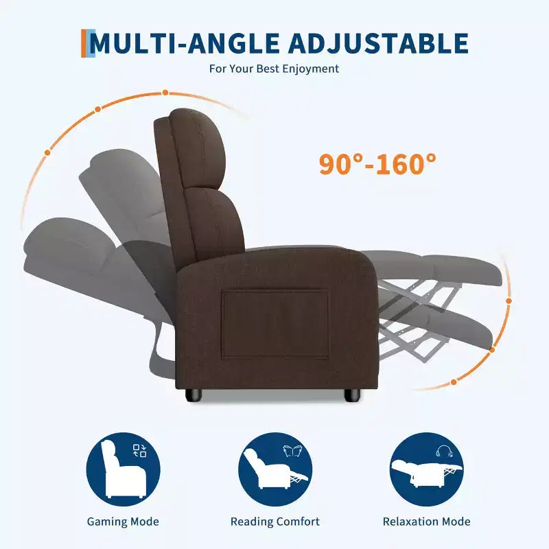 Linen Fabric Manual Recliner Chair, with High Backrest, Thick Cushion, Adjustable Push Back, Lazy Lounge Chair for Living Room, Home Theater, Bedroom