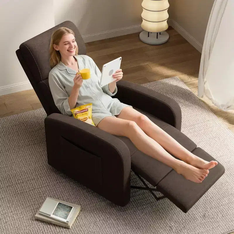 Linen Fabric Manual Recliner Chair, with High Backrest, Thick Cushion, Adjustable Push Back, Lazy Lounge Chair for Living Room, Home Theater, Bedroom