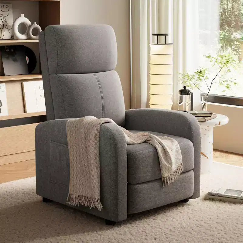 Linen Fabric Manual Recliner Chair, with High Backrest, Thick Cushion, Adjustable Push Back, Lazy Lounge Chair for Living Room, Home Theater, Bedroom