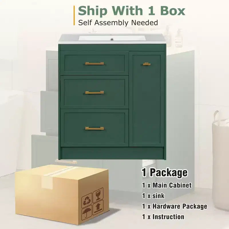30 Small Bathroom Vanity Sink Combo with Storage , Bathroom Floor Cabinet with Drawers for Small Space, Green