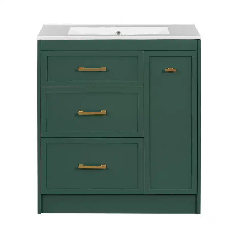 30 Small Bathroom Vanity Sink Combo with Storage , Bathroom Floor Cabinet with Drawers for Small Space, Green