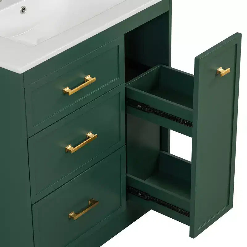 30 Small Bathroom Vanity Sink Combo with Storage , Bathroom Floor Cabinet with Drawers for Small Space, Green