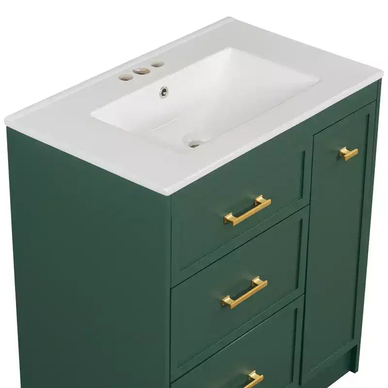 30 Small Bathroom Vanity Sink Combo with Storage , Bathroom Floor Cabinet with Drawers for Small Space, Green