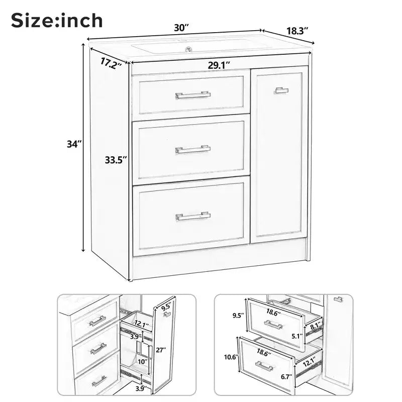 30 Small Bathroom Vanity Sink Combo with Storage , Bathroom Floor Cabinet with Drawers for Small Space, Green