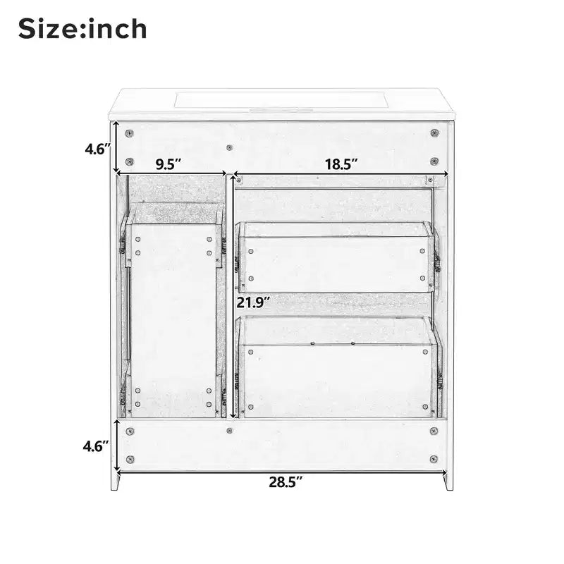 30 Small Bathroom Vanity Sink Combo with Storage , Bathroom Floor Cabinet with Drawers for Small Space, Green