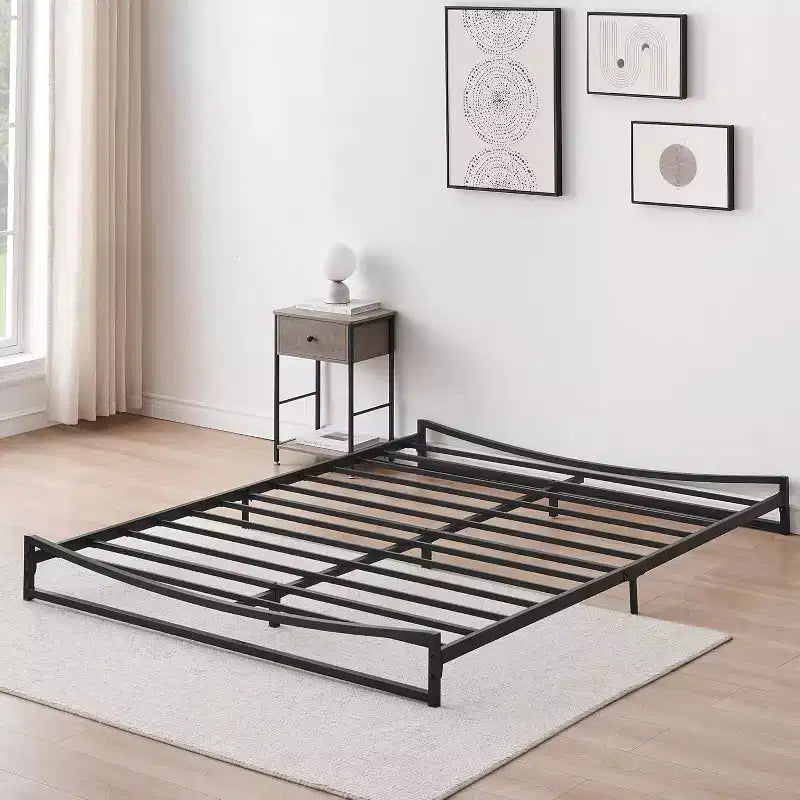 Metal platform, queen-size bed frame, springless, easy assembly with sturdy steel plate support