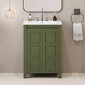 24 Small Bathroom Vanity with Soft-close Doors, Bathroom Cabinets Freestanding with Adjustable Shelf, Olive Green