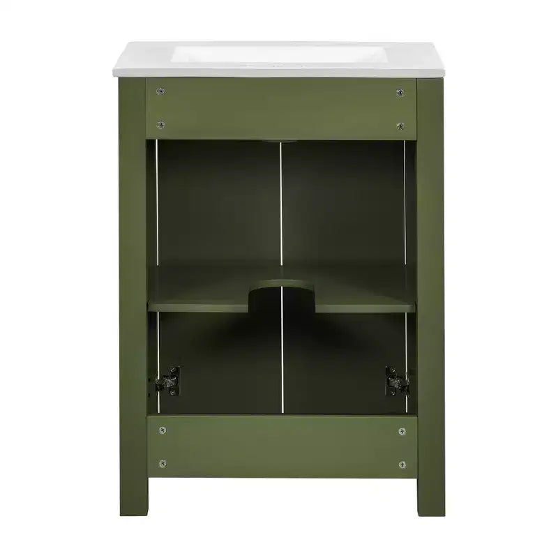 24 Small Bathroom Vanity with Soft-close Doors, Bathroom Cabinets Freestanding with Adjustable Shelf, Olive Green