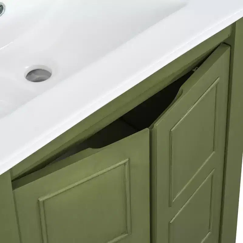 24 Small Bathroom Vanity with Soft-close Doors, Bathroom Cabinets Freestanding with Adjustable Shelf, Olive Green