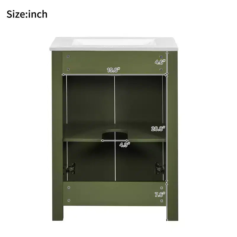 24 Small Bathroom Vanity with Soft-close Doors, Bathroom Cabinets Freestanding with Adjustable Shelf, Olive Green