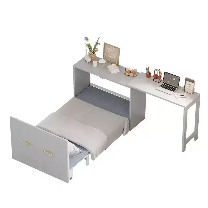 Whisen Twin Size Murphy Cabinet Bed Frame, Murphy Chest Dresser Bed with Adjustable Position Desk, Foldable Cushion