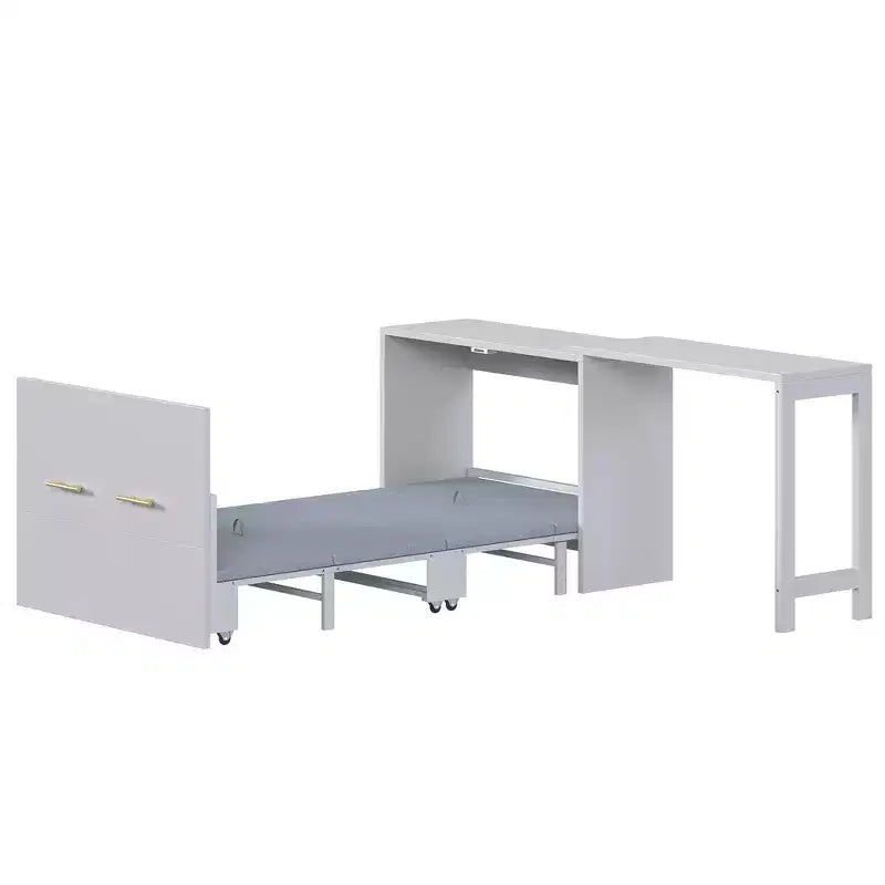 Whisen Twin Size Murphy Cabinet Bed Frame, Murphy Chest Dresser Bed with Adjustable Position Desk, Foldable Cushion