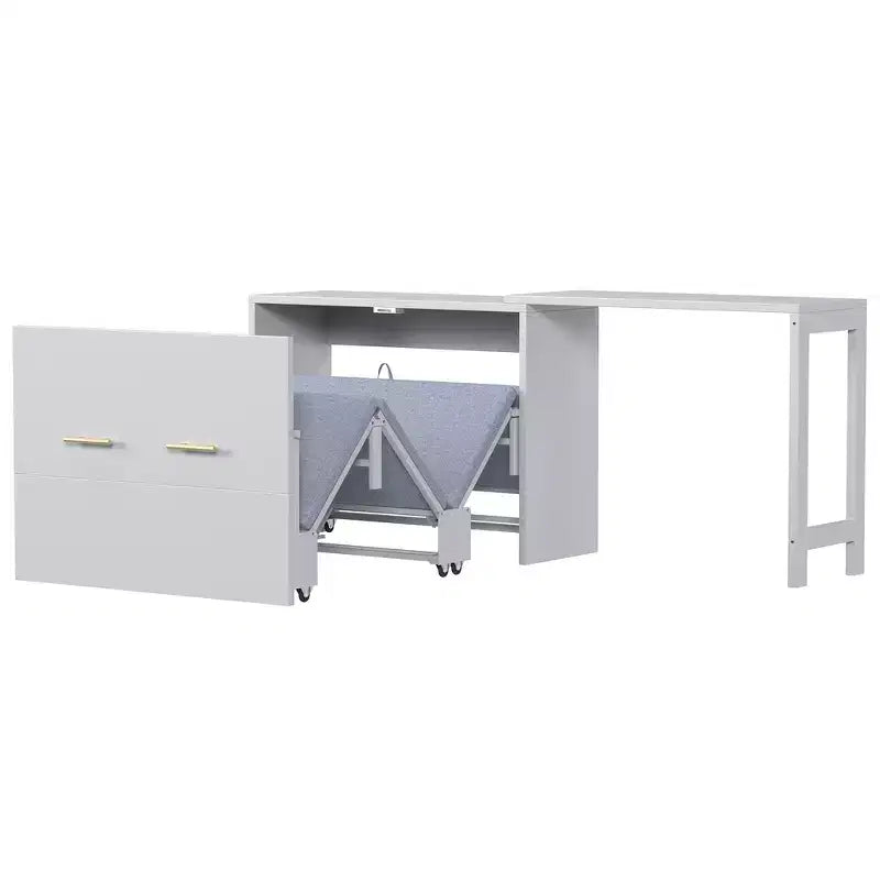 Whisen Twin Size Murphy Cabinet Bed Frame, Murphy Chest Dresser Bed with Adjustable Position Desk, Foldable Cushion