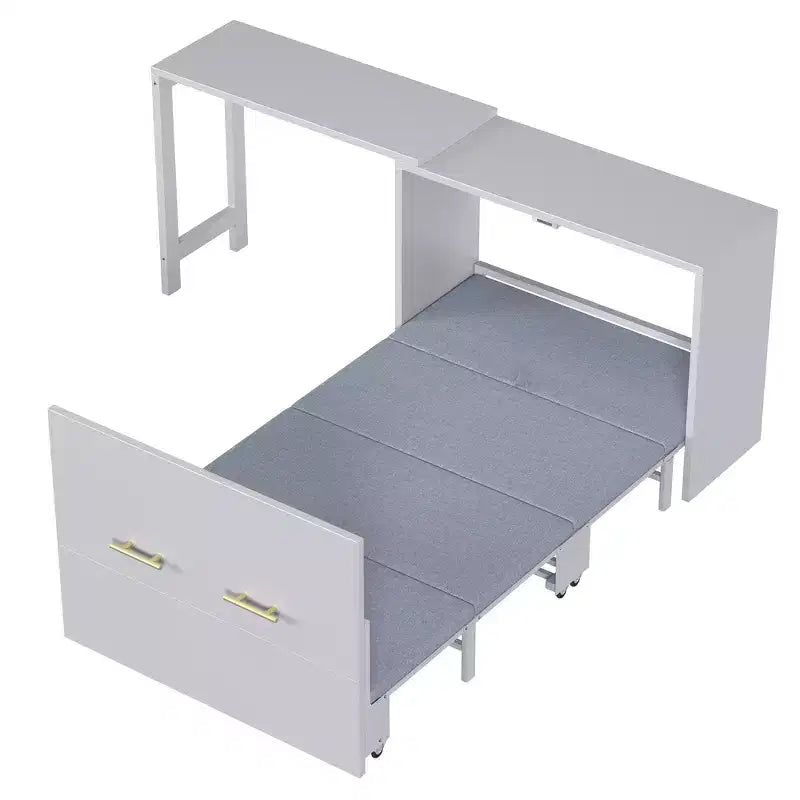 Whisen Twin Size Murphy Cabinet Bed Frame, Murphy Chest Dresser Bed with Adjustable Position Desk, Foldable Cushion