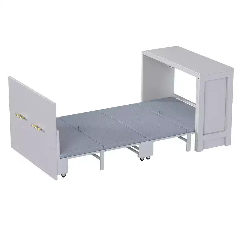 Whisen Twin Size Murphy Cabinet Bed Frame, Murphy Chest Dresser Bed with Adjustable Position Desk, Foldable Cushion