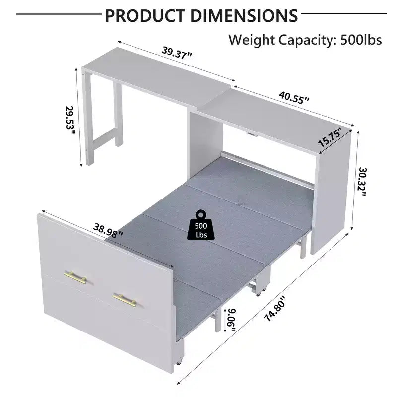 Whisen Twin Size Murphy Cabinet Bed Frame, Murphy Chest Dresser Bed with Adjustable Position Desk, Foldable Cushion