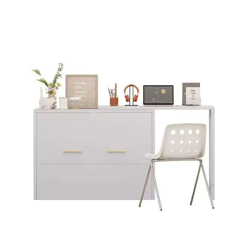 Whisen Twin Size Murphy Cabinet Bed Frame, Murphy Chest Dresser Bed with Adjustable Position Desk, Foldable Cushion