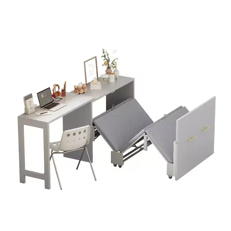 Whisen Twin Size Murphy Cabinet Bed Frame, Murphy Chest Dresser Bed with Adjustable Position Desk, Foldable Cushion