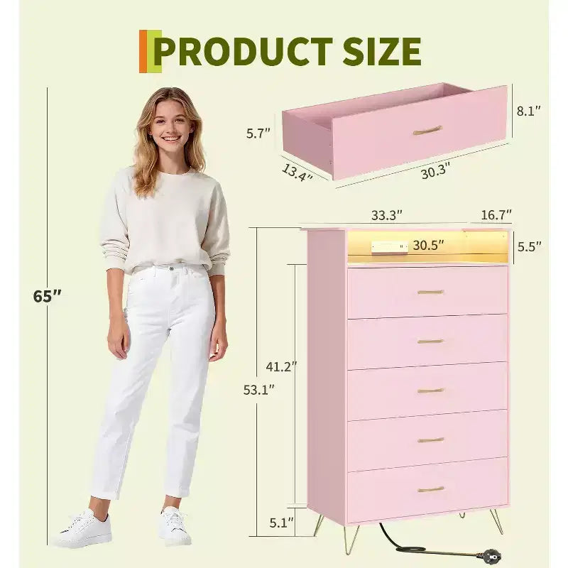 Modern 5-Drawer Tall Dresser for Bedroom, Wood Chest of Drawers with Silent Closing Slides, Water-Resistant White Storage Organizer for Hallway