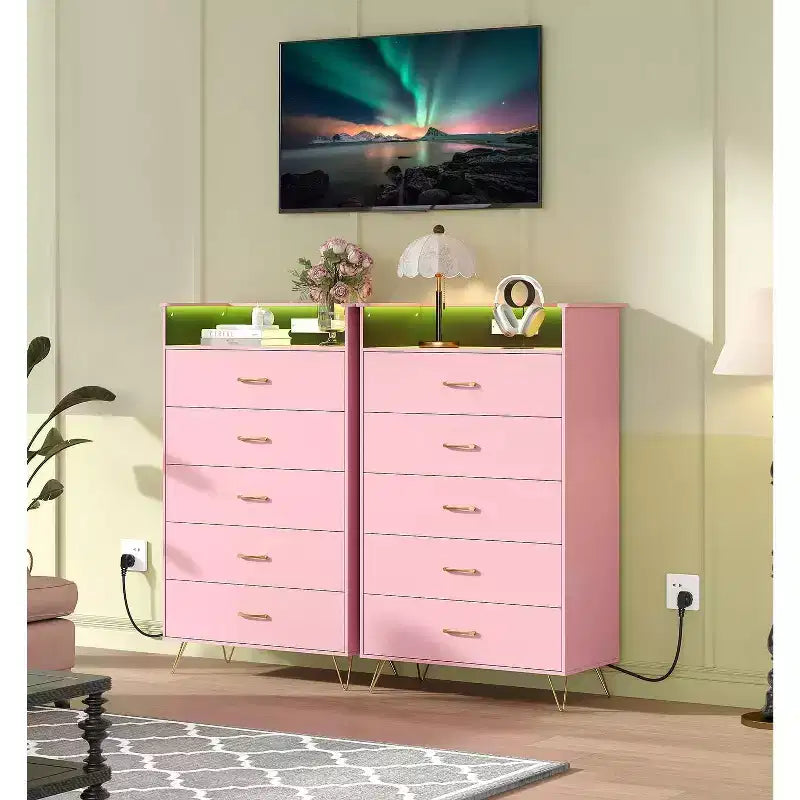 Modern 5-Drawer Tall Dresser for Bedroom, Wood Chest of Drawers with Silent Closing Slides, Water-Resistant White Storage Organizer for Hallway