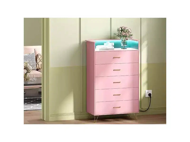 Modern 5-Drawer Tall Dresser for Bedroom, Wood Chest of Drawers with Silent Closing Slides, Water-Resistant White Storage Organizer for Hallway
