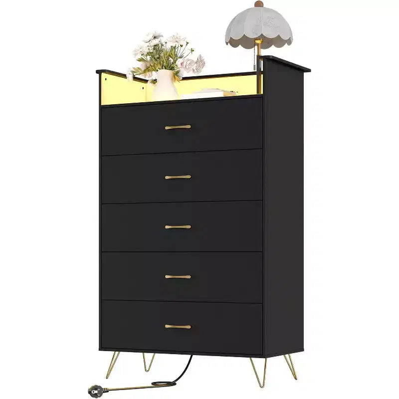 Modern 5-Drawer Tall Dresser for Bedroom, Wood Chest of Drawers with Silent Closing Slides, Water-Resistant White Storage Organizer for Hallway