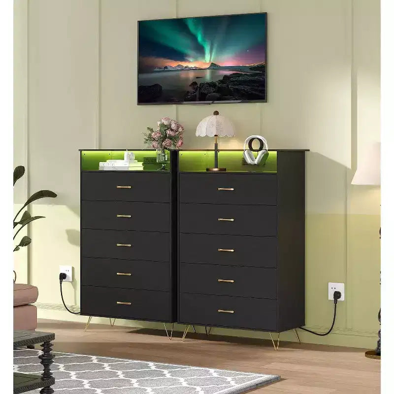Modern 5-Drawer Tall Dresser for Bedroom, Wood Chest of Drawers with Silent Closing Slides, Water-Resistant White Storage Organizer for Hallway