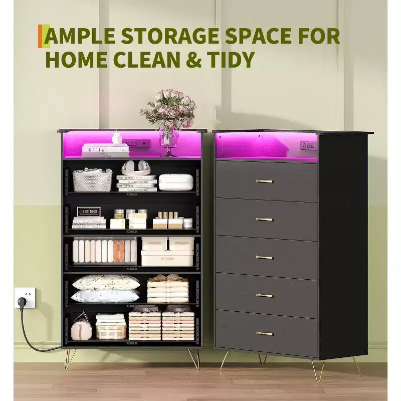 Modern 5-Drawer Tall Dresser for Bedroom, Wood Chest of Drawers with Silent Closing Slides, Water-Resistant White Storage Organizer for Hallway