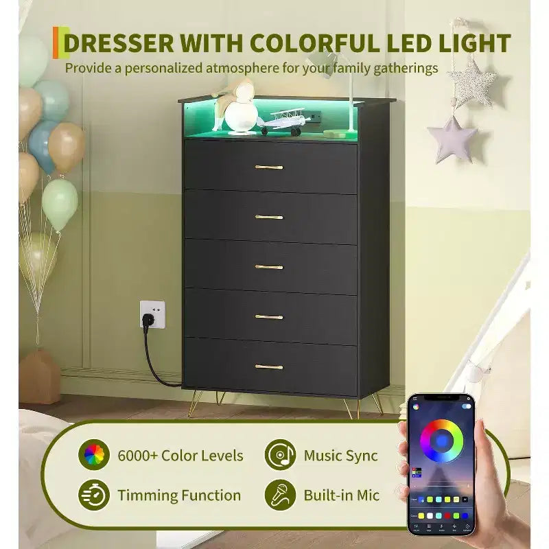 Modern 5-Drawer Tall Dresser for Bedroom, Wood Chest of Drawers with Silent Closing Slides, Water-Resistant White Storage Organizer for Hallway