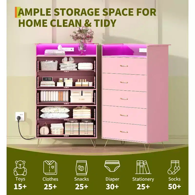 Modern 5-Drawer Tall Dresser for Bedroom, Wood Chest of Drawers with Silent Closing Slides, Water-Resistant White Storage Organizer for Hallway