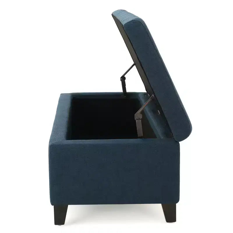 Okak Upholstered Storage Ottoman with Tufted Waffle Stitching, Storage Bench with Wooden Legs, Entryway Bench for Living Room, Navy Blue