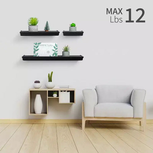 17.9 Brown Floating Shelf C invisible-bracket wood wall mount, perfect bathroom/bedroom/kitchen dcor or book/plant display, easy install.