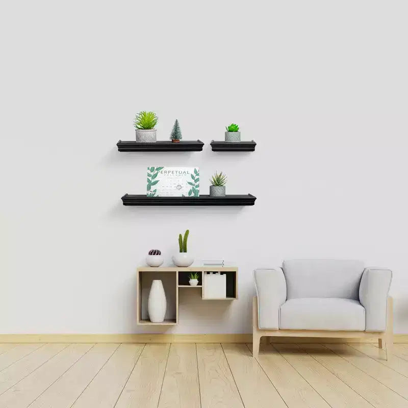17.9 Brown Floating Shelf C invisible-bracket wood wall mount, perfect bathroom/bedroom/kitchen dcor or book/plant display, easy install.