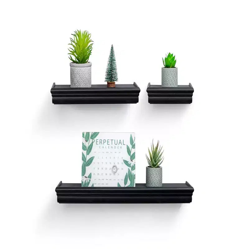 17.9 Brown Floating Shelf C invisible-bracket wood wall mount, perfect bathroom/bedroom/kitchen dcor or book/plant display, easy install.