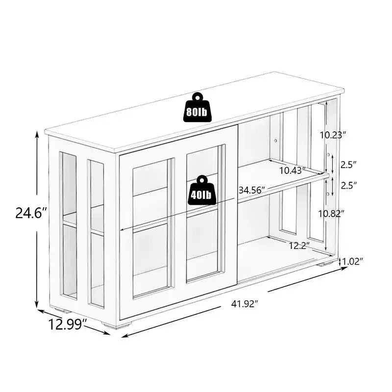 TUYOHW Kitchen Buffet Server Cabinet,Cupboard with Sliding Glass Doors,2-Tier Adjustable Shelf,Sideboard Cabinet for Kitchen,Dining Room,Living Room