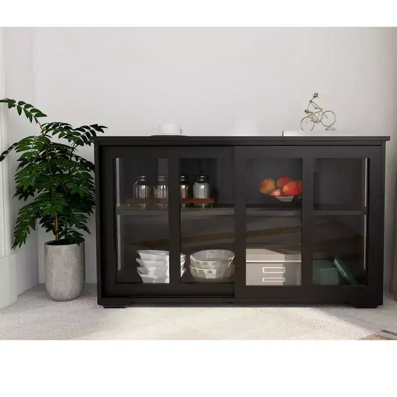 TUYOHW Kitchen Buffet Server Cabinet,Cupboard with Sliding Glass Doors,2-Tier Adjustable Shelf,Sideboard Cabinet for Kitchen,Dining Room,Living Room
