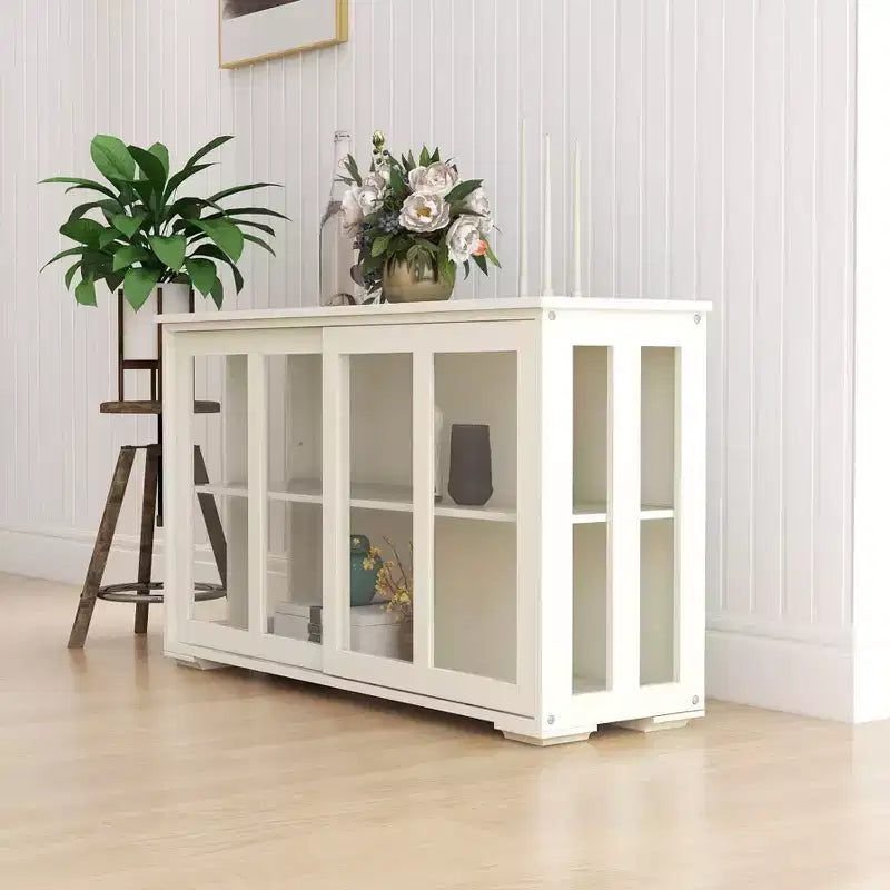 TUYOHW Kitchen Buffet Server Cabinet,Cupboard with Sliding Glass Doors,2-Tier Adjustable Shelf,Sideboard Cabinet for Kitchen,Dining Room,Living Room
