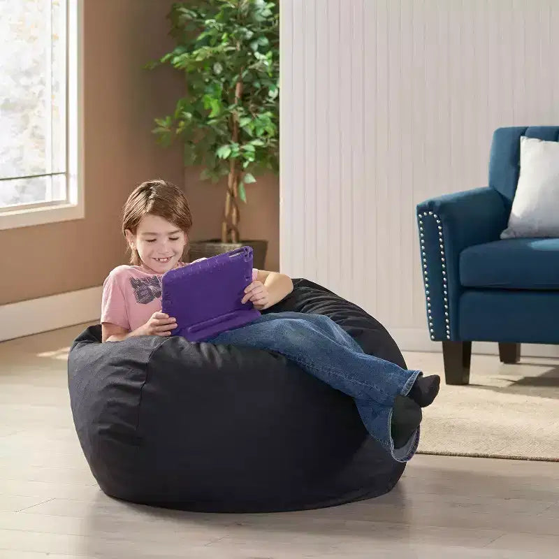 TUYOHW Round Bean Bag Chair for Adults, High-Density Foam Floor Chair for Firm Support, Modern Lazy Sofa Chair for Living Room