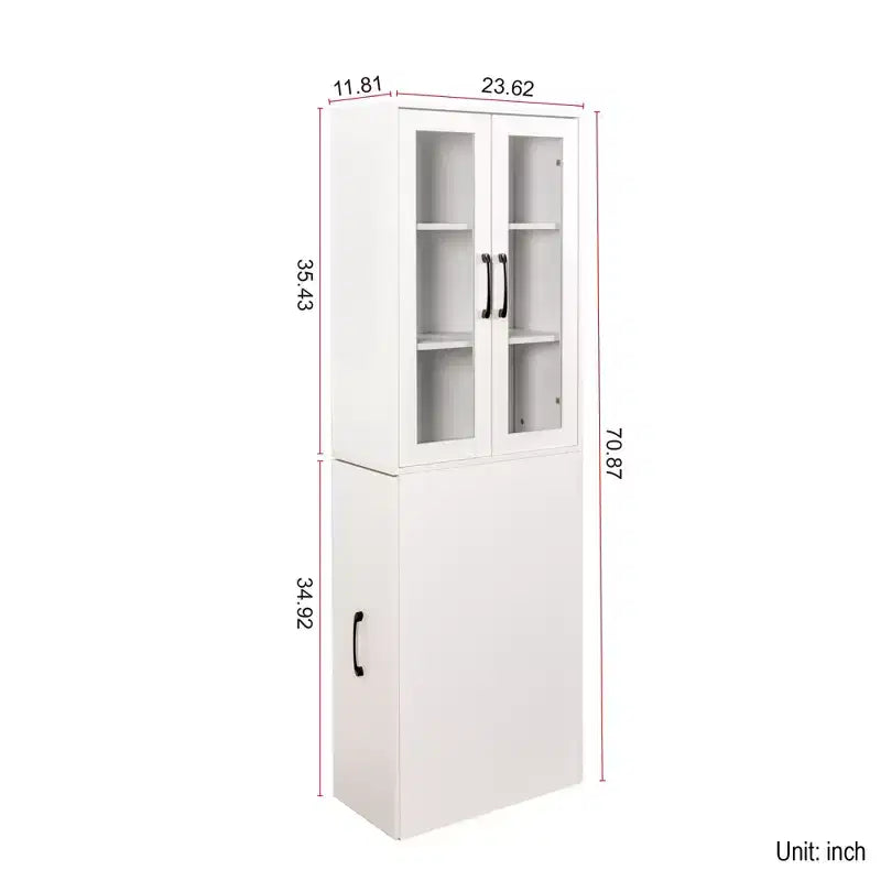 70.87in Display Storage Cabinet with 4-Tier Multi-functional Pull-out Shelf & 2 Glass Doors, Modern Wood Kitchen Pantry for Living Room Dinning Room