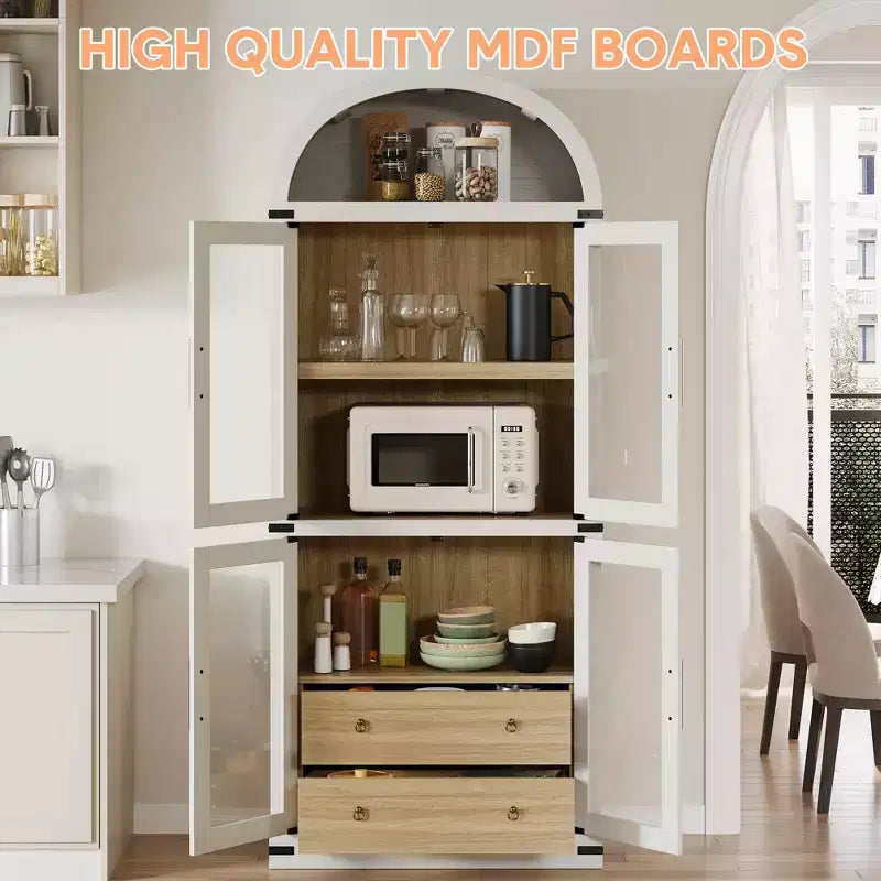 Arched Bookshelf, Tall Bookcase with Doors and Drawers Farmhouse Storage Cabinet Bookshelves for Home Office, Living Room, Bedroom