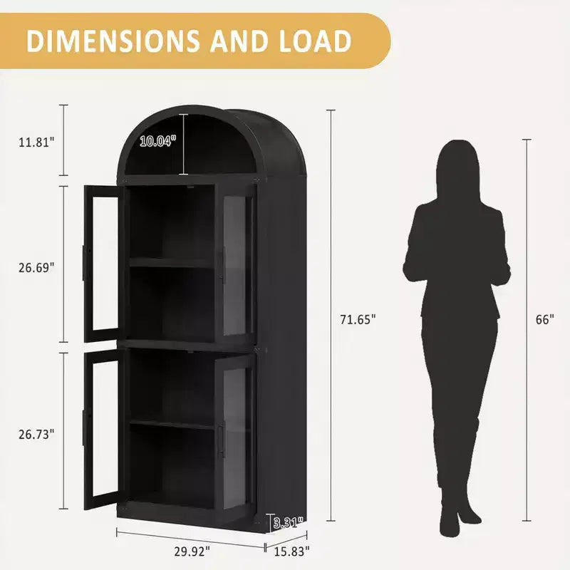 Arched Bookshelf, Tall Bookcase with Doors and Drawers Farmhouse Storage Cabinet Bookshelves for Home Office, Living Room, Bedroom