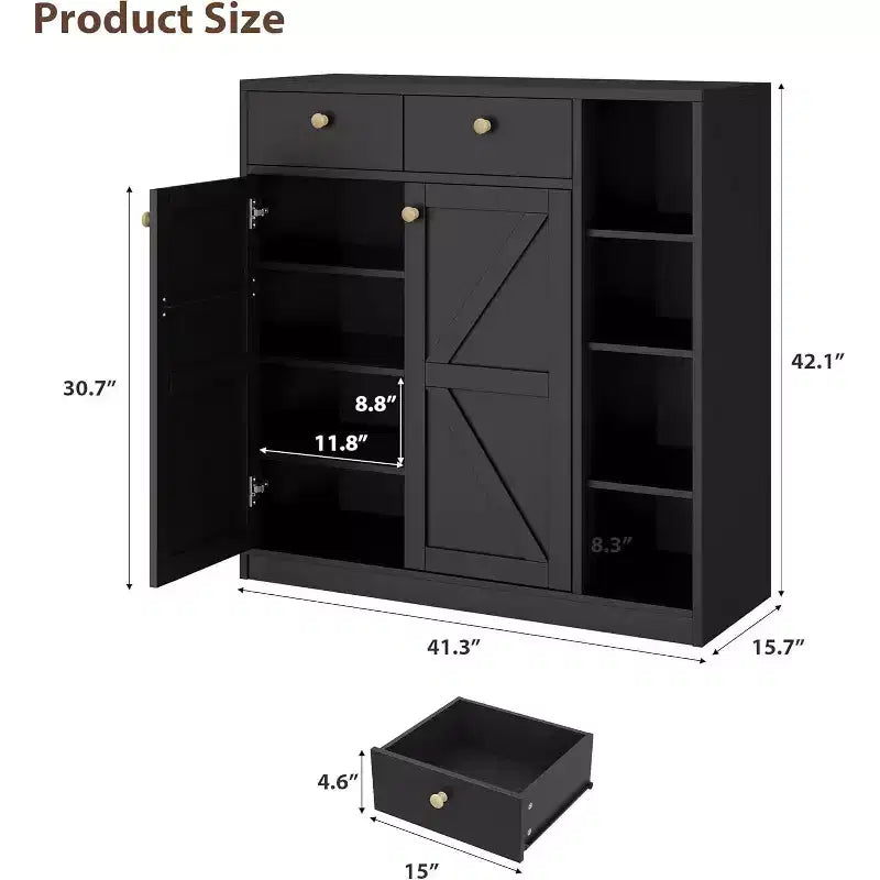 Shoe Storage Cabinet with Doors and Drawers, 42'' Tall Modern Shoe Cabinet with Adjustable Shelves and Stable Base, 4-Tier Shoes Cabinet