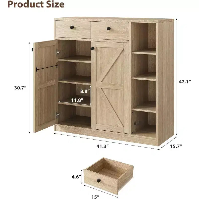 Shoe Storage Cabinet with Doors and Drawers, 42'' Tall Modern Shoe Cabinet with Adjustable Shelves and Stable Base, 4-Tier Shoes Cabinet