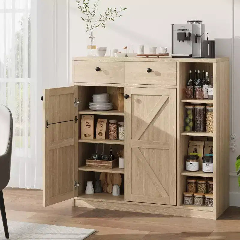 Shoe Storage Cabinet with Doors and Drawers, 42'' Tall Modern Shoe Cabinet with Adjustable Shelves and Stable Base, 4-Tier Shoes Cabinet
