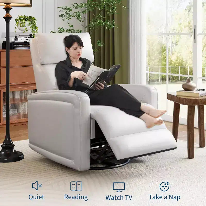 COZONY Manual Recliner Chair w/ Swivel and Rocker, Adjustable Backrest and Footrest, Faux Leather Armchair for Living Room