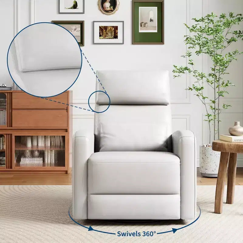 COZONY Manual Recliner Chair w/ Swivel and Rocker, Adjustable Backrest and Footrest, Faux Leather Armchair for Living Room