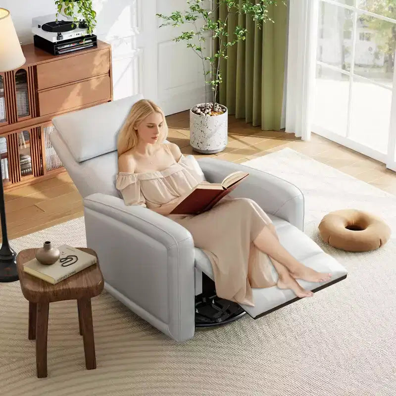 COZONY Manual Recliner Chair w/ Swivel and Rocker, Adjustable Backrest and Footrest, Faux Leather Armchair for Living Room