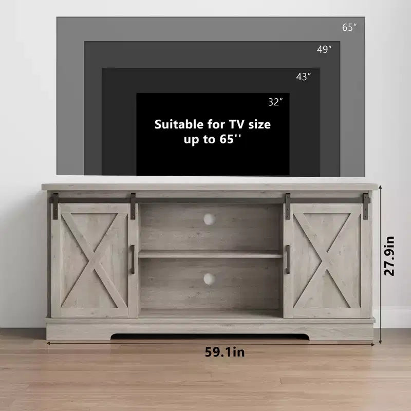 Farmhouse TV Stand for 65 Inch, Entertainment Center with Sliding Barn Door, TV Console Cabinet Furniture for Living Room-Grey