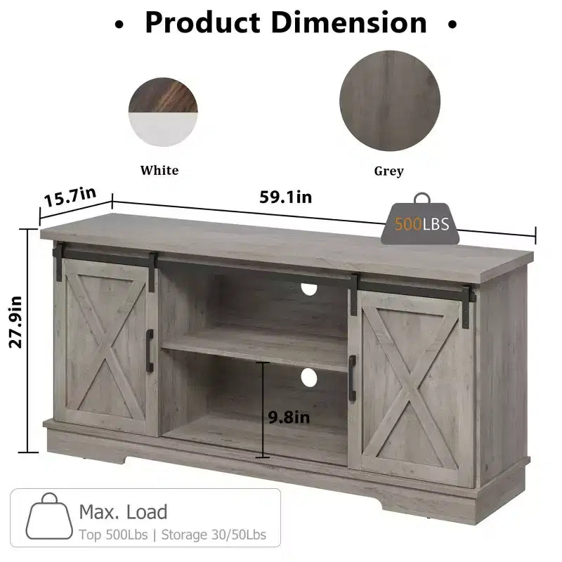 Farmhouse TV Stand for 65 Inch, Entertainment Center with Sliding Barn Door, TV Console Cabinet Furniture for Living Room-Grey